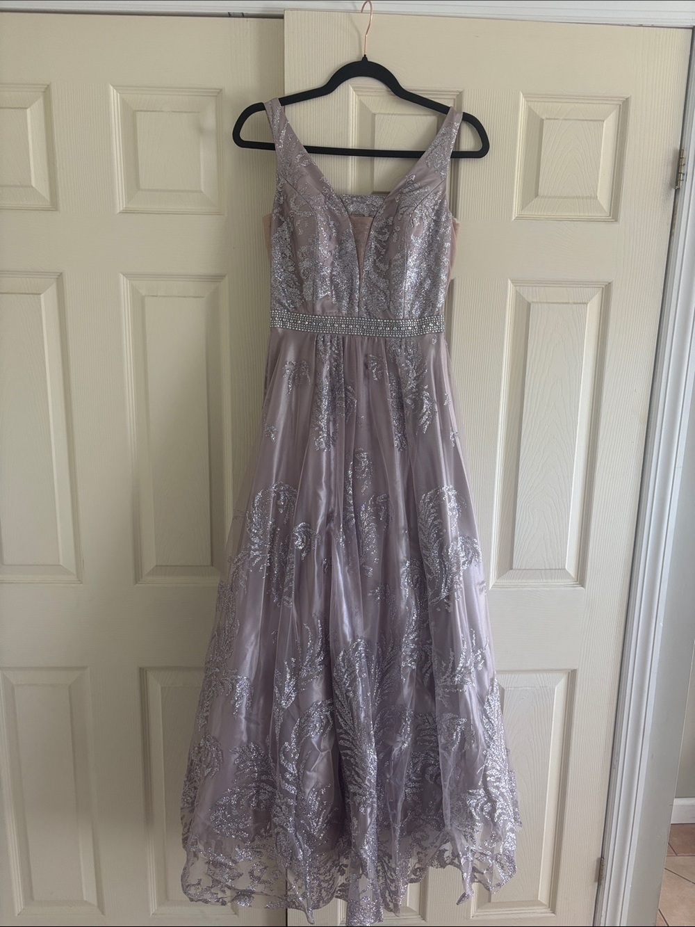 Lavender Beaded A-Line Evening Dress